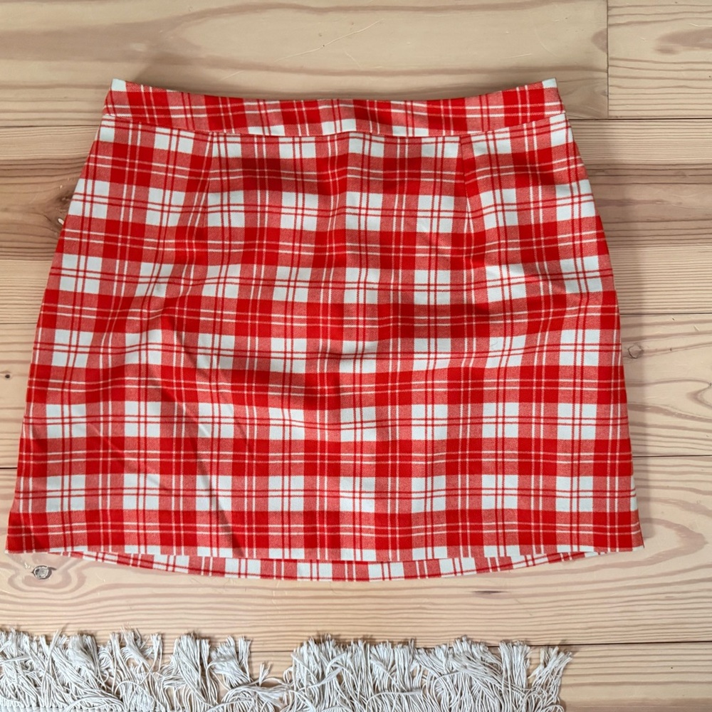 Kitri x Jessie Bush Red Plaid Mini Skirt